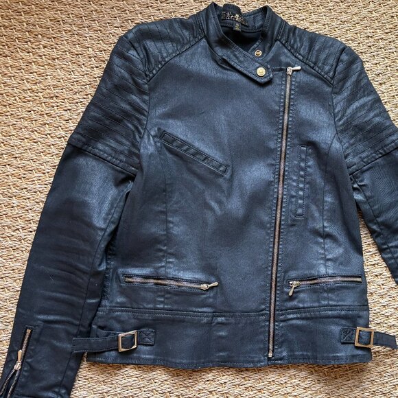 7 For All Mankind Jackets & Blazers - 7 For All Mankind XS Coated Black Moto Jacket